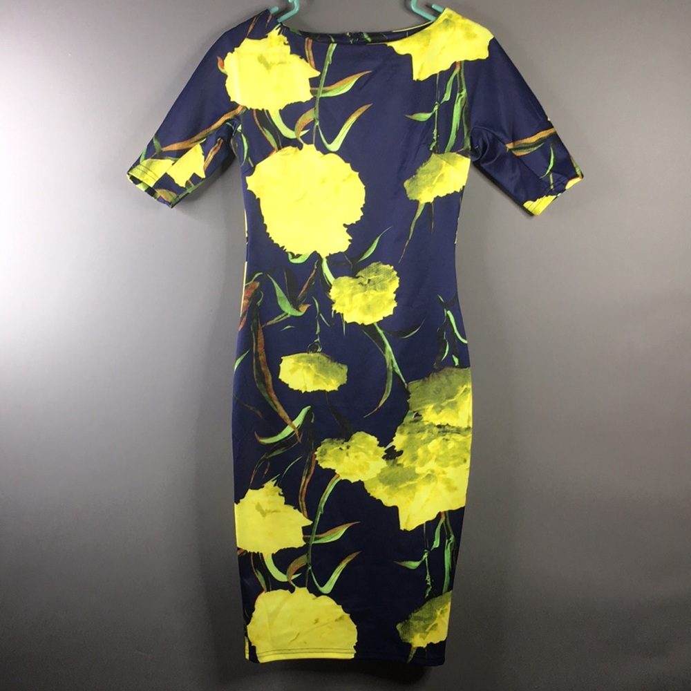 AX Paris Navy Yellow Floral Dress